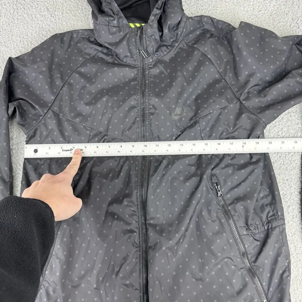 Nike Jacket Women's Large Black T/F Printed Wind‎ Runner Hooded Full Zip Active